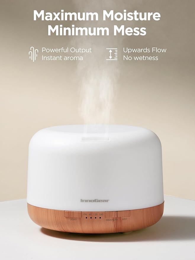 InnoGear 500ml Aromatherapy Diffuser for Home 10 Essential Oil Set, Yellow | Gift Set, Remote Control, Automatic Shut-Off, 4 Timers, Quiet, Run up to 18hrs, Cool Mist Humidifier, Large Room, Easy to Use