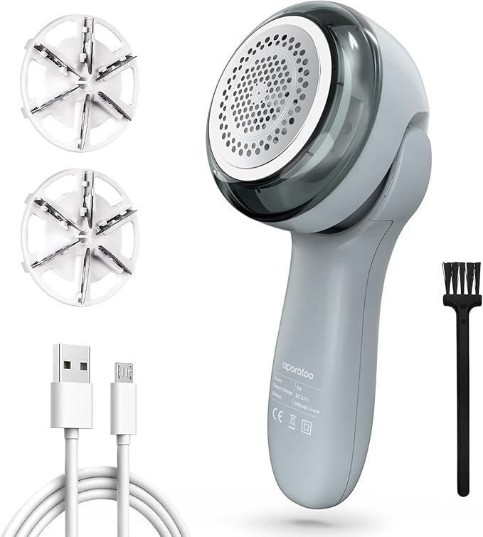 Fabric Shaver, Electric Lint Remover Shaver with 6-Leaf Blades, 2 Speeds Sweater Shavers to Remove Pilling with 3 Blades, Rechargeable Fabric Pill Shaver Fuzz Remover for Clothes Furniture Couch