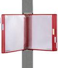 Tarifold Wall Mount Reference System, 10 Pockets, Expandable, Red | 10 double-sided PVC pockets hold 20 letter-size sheets, sturdy wall-mount bracket, snap-on index tabs, easy to install