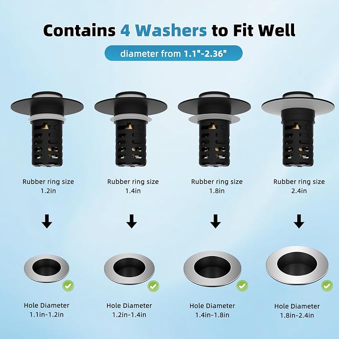 Universal Metal Bathroom Sink Drain Strainer Hair Catcher Upgraded 3 in 1 Pop-up Sink Stopper, with Detachable Stainless Steel Filter Basket, Fit for Standard 1.1''~2.36'' Basin Hole, Matte Black