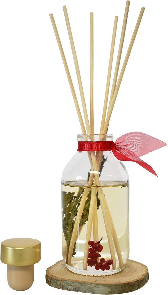 Reed Diffuser Set - Joy Winterberry Spruce Scented Diffuser with Sticks | Holiday Home Fragrance Reed Diffuser for Bedroom, Bathroom Shelf Décor, with Real Botanicals in the Bottle - Made in the USA
