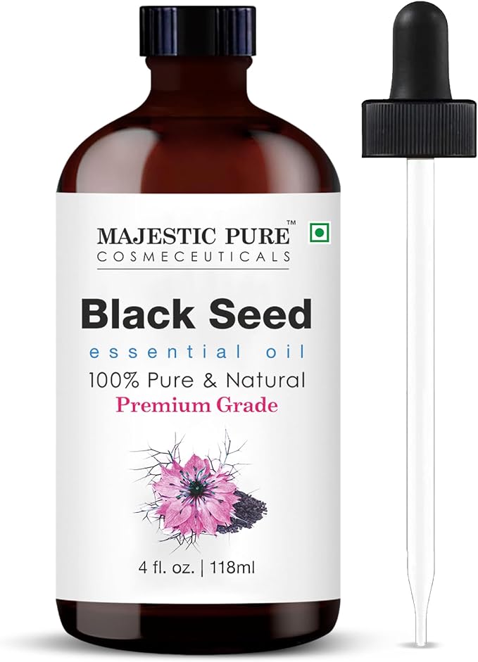 Majestic Pure Blackseed Essential Oil for Diffuser - 4 Fl Oz | 100% Natural Essentials Oils for Aromatherapy, Massage, candle making, soap making and custom essential oil blends