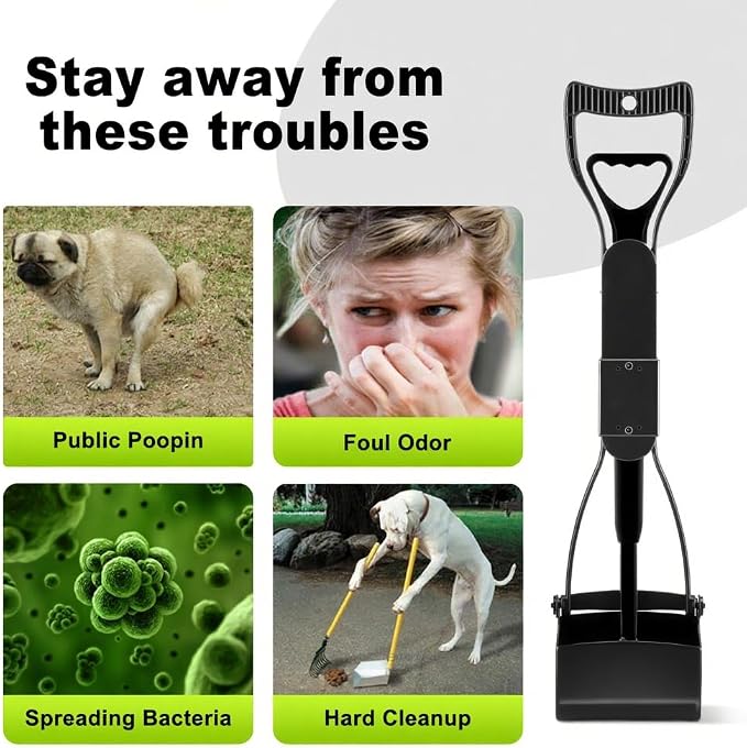 23.6" Pooper Scooper, Portable Dog Poop Pick Up Tool for Large Medium Dogs, Heavy Duty Pet Waste Cleaner for Yard, Lawns, Grass and Outdoor Green