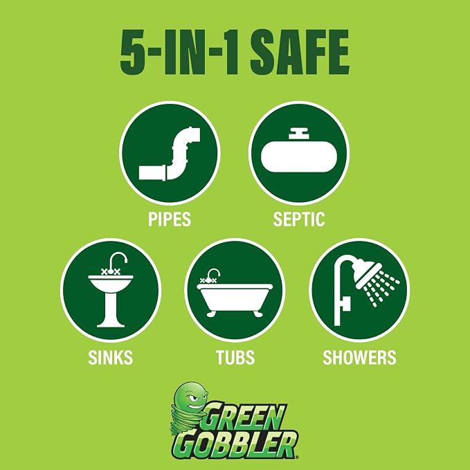 Green Gobbler Ultra Concentrated Drain Clog Remover & Cleaner | Powerful Hair, Grease & Soap Dissolver for Bathroom, Kitchen, Shower, Sink & Toilet | Safe for Pipes & Septic Systems | 2 Pack