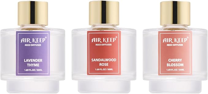 Reed Diffuser Set of 3, Lavender Thyme Sandalwood Rose Cherry Blossom Oil Reed Diffusers for Bedroom Living Room Office Aromatherapy Oil Reed Diffuser for Gift 50ml x 3