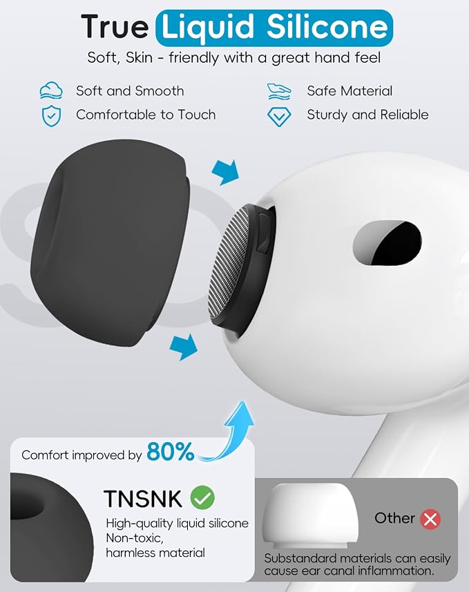 5 Pairs Replacement Ear Tips for AirPods Pro 3(White) | with Noise Reduction Hole,Built-in dust Guard Screen Silicone Ear Tips with Cleaning Pen - 5 Sizes(XXS/XS/S/M/L)
