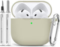 Ljusmicker for AirPods 4 Case 2024 with Cleaner Kit,Soft Silicone Protective Cover for Apple AirPods 4th Generation Cases for Women Men,for AirPod 4 Case Accessories with Keychain-Khaki