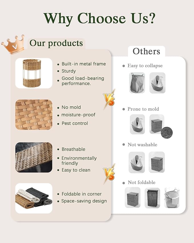 Laundry Hamper Laundry Basket Round 19.0 Gal (72 L) Handwoven Rattan Laundry Basket, Large Wicker Laundry Hamper with Removable Laundry Bag Handles 2 Mesh Bags for Bathroom Living Room Brown