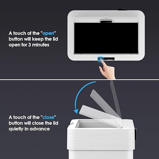 TLSUNNY 18.5 Gallon Motion Sensor Trash Can,Touchless Automatic Garbage Can,Brushed Stainless Steel Smart Bin,with Bag Holder,Soft Close Lid,for Kitchen,Office,RV,Bedroom,Living Room (White, 70L)