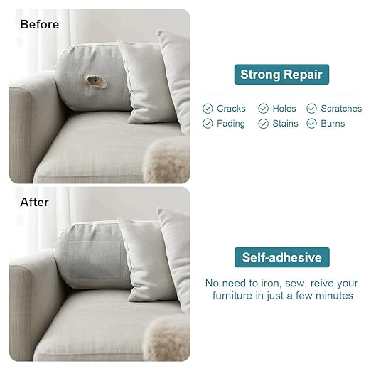 J.CARP 2Pcs Linen Repair Patches, Large Self-Adhesive Fabric Patch for Sofas, Couch, Furniture, Car Seats (8 * 11 inches-2PCS Beige)