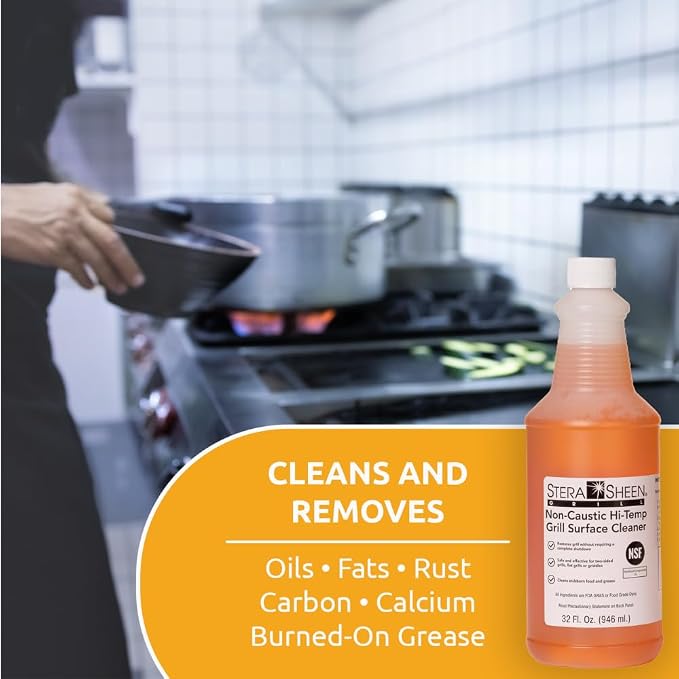Stera Sheen - Grill Cleaner - Food Safe, Non-Caustic Formula - Restaurant & Cafe Quality Cleaner for Flat Top Grills and Griddles - Eliminate Tough Encrusted Grease - 32 fl oz Bottle (1 count)