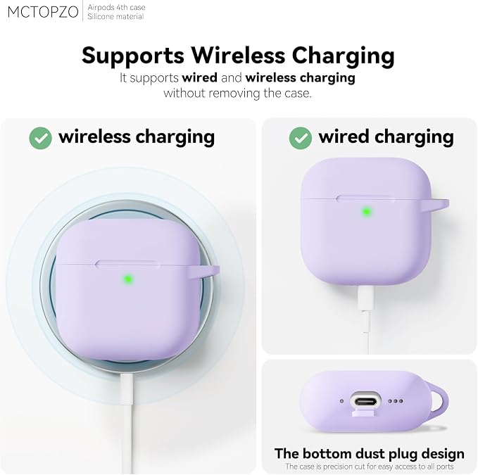 for AirPods 4 Case 2024 with Cleaner Kit & Keychain-Purple | Silicone Protective Cover for Apple AirPods 4th Generation Case,for Women Men,One-Piece Design,Shockproof,Dust Proof