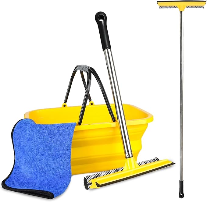 Car Wash Kit with 10 L Bucket, 56-Inch Windshield Squeegee | Squeegee & 10L Bucket