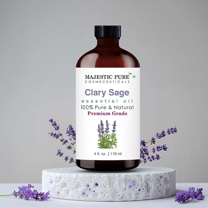 Majestic Pure Clary Sage Essential Oil for Diffuser - 4 Fl Oz | 100% Pure & Natural Essentials Oils for Humidifier, Air Freshening, Cleaning Home, Bath, spa-inspired self-care routines