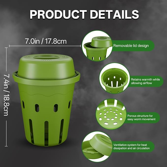 Inground Worm Composter, Mini Underground Worm Farm for Garden Beds, Outdoor Worm Compost Bin for Food Waste, Vermicomposting Bin for Beginners, Elderly, Children (7x7x7.4Inch), Green, 4-Pack