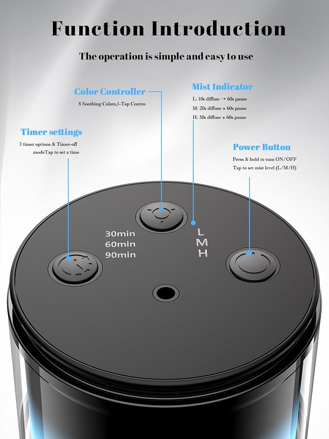 Waterless Essential Oil Diffuser: 𝟗-𝐂𝐨𝐥𝐨𝐫 𝐋𝐄𝐃 for Home | Portable Scent Diffuser - No Water No Heat For Pure Aroma - 48H Battery 3 Mist Levels & 4 Timers for Car Office