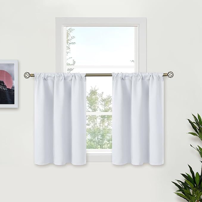 BGment Small Curtains Half Window for Kitchen Bathroom - Rod Pocket 36 Inches Length Drapes Privacy for Basement Cafe Nursery Camper Room Darkening, Greyish White, 2 Panels, 29 x 36 Inch