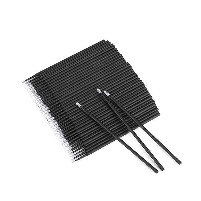 G2PLUS Micro Swabs, Disposable Micro Applicator Brushes and Swabs 100PCS | Black Cotton Tips for Makeup Correction, Eyeliner Detailing, Nail Art Cleanup, Brow Tinting, Lash Extension Prep and Pro Use