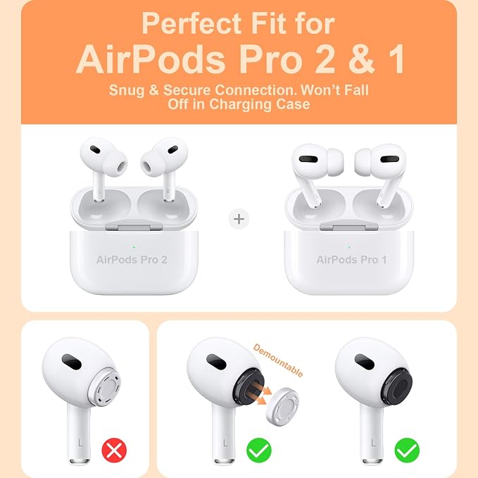 Replacement Ear Tips Compatible with AirPods Pro 2nd & 1st Generation – Silicone Earbud Tips with Cleaning Pen, Secure Fit, Noise Isolation, Soft Comfort Ear Tips Kit (4 Pairs, XS/S/M/L)