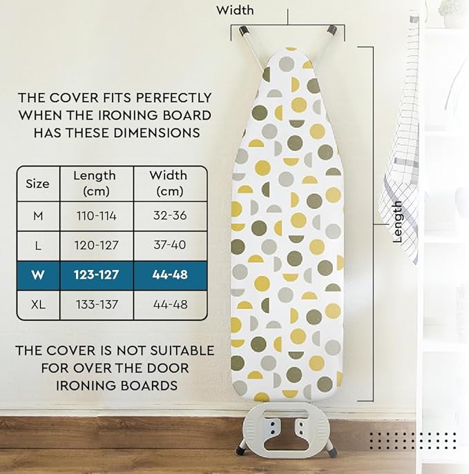 Encasa XO Ironing Board Cover and Pad 49"x18" - Thick 3mm Felt Padding, Drawstring Tightening & Lock, Easy Fit, Scorch & Stain Resistant, Fits Wide Ironing Board - Zig Zag Peri
