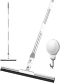 Floor Squeegee with 13.8" Silicone Blade and 52" Aluminum Handle, Water Squeegee Broom for Bathroom, Shower, Tile, Garage, Deck and Window Cleaning – LJGG (Gray/White)