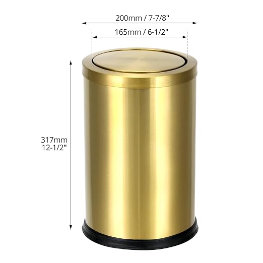 QWORK Antique Gold Trash Can, 2.4 Gallons Stainless Steel, Waterproof, Rustproof with Swing Lid