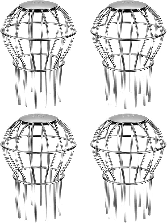 Gutter Guard, Fits for 2.8" ~ 3.7" Round Downspout, 304 Stainless Steel Rigid Filter Strainer, Stops Leaves Seeds and Other Debris, Gutter Cleaning Tool – 4 Pack