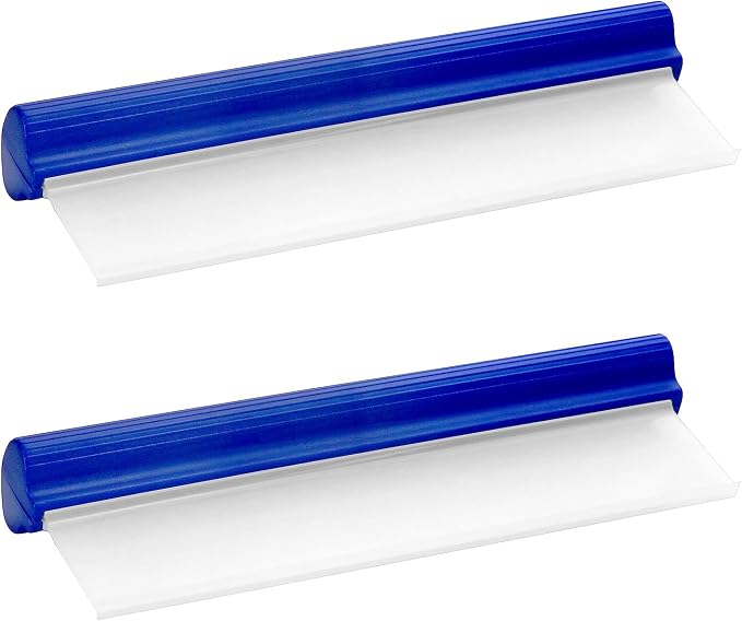 QWORK Car Squeegee, 2 Pack 12 inch Flexible Car Water Scraper Tool Silicone Window Squeegee for Car Or Home Use, Washing & Wiping Glass, Mirror & Shower Doors, Blue