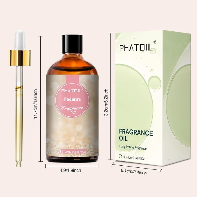 PHATOIL J'admire Fragrance Oil for Diffuser, Aromatherapy 3.38FL.OZ | Long Lasting Scented Oils For Humidifier, Air Freshener, DIY Soap Candle, Scent Project Making, Aroma Oil for Home Freshening