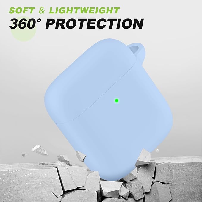 for AirPods 1/2 Case Cover, Come with Cleaner Kit, Soft Silicone Protective Cover with Buckle, Compatible with AirPods 2nd 1st Generation Charging Case, Front LED Visible, Sky Blue