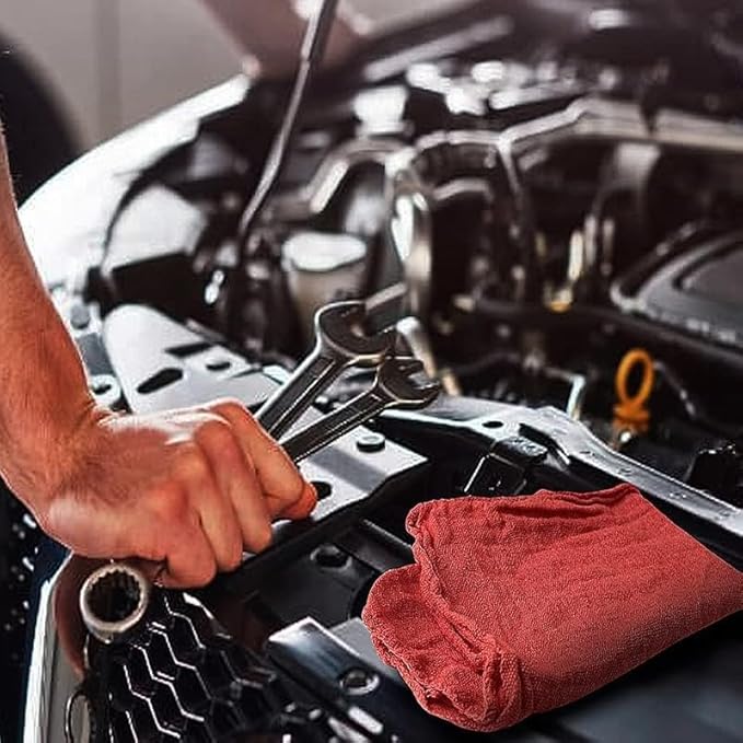 Shop Towels (Red, 500-Pack) - Bulk Cleaning Towel in a Bag, Mechanic Cotton Wipes for Car Maintenance, Auto Mechanics & Garage, Wipe Grease & Oil, Machine Wash & Reusable
