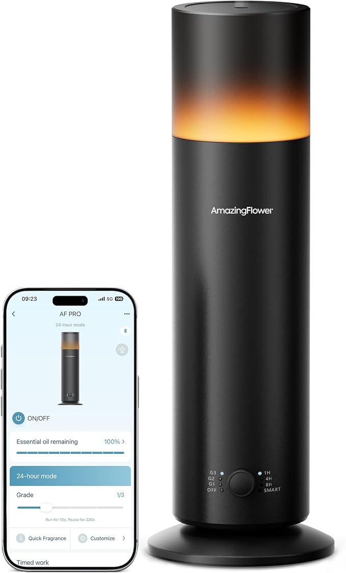 Waterless Essential Oil Diffuser with App Control for Home, Black | Up to 1100 sq ft Coverage, Cold Air, Nightlight, 120mL, Smart Schedules, Scent Air Machine for Home & Commercial Spaces