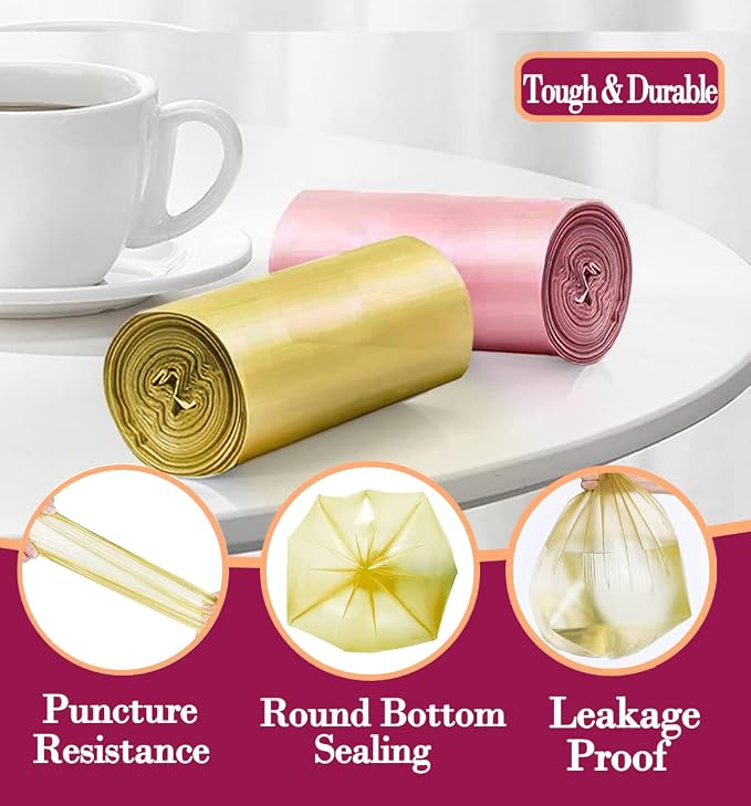 4 Gallon 180pcs Small Gold Trash Bags Strong Golden Garbage Bags, Bathroom Trash Can Bin Liners, Gold Plastic Bags for Home Office, Waste Basket Liner, Fit 12-15 Liter, 3.5,4,4.5 Gal（Golden 180）