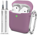 for AirPods Case Cover, Come with Cleaner Kit, Soft Silicone Protective Cover with Buckle, Compatible with Apple AirPods 2nd 1st Generation Charging Case, Front LED Visible, Rose Powder