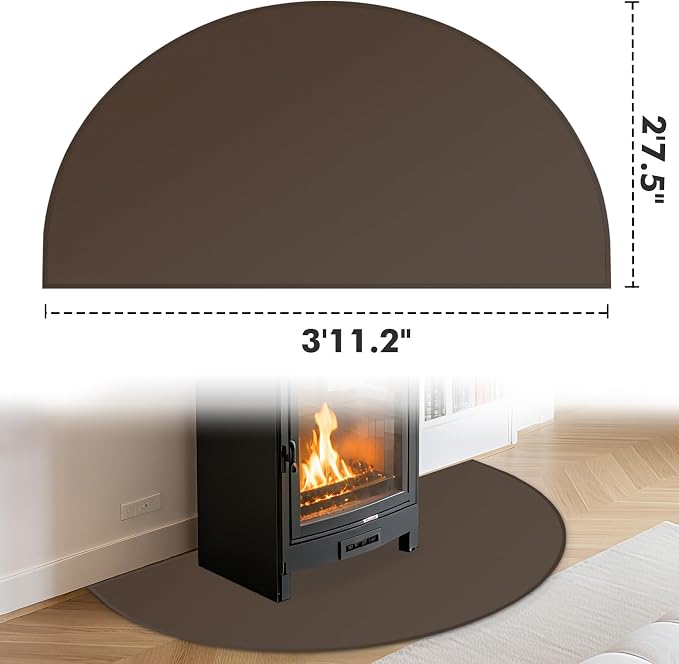 TOHONFOO Fireplace Mat for Home Protection, 3'11.2" x 2'7.5"x 0.04'', Brown | 1800°F fireplace rugs fireproof, fiberglass hearth rugs for fireplaces fire resistant protect against embers, easy to clean