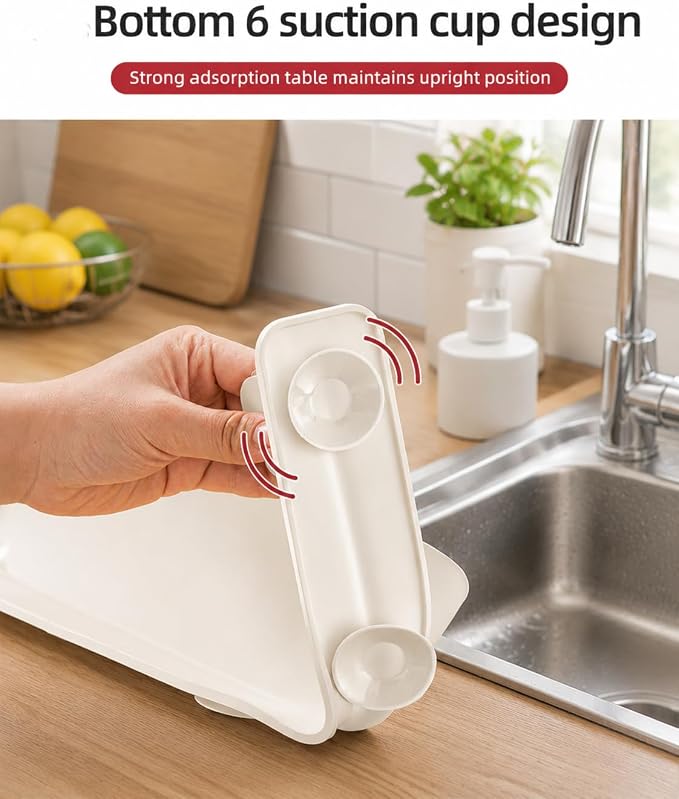 19.2inch(49cm) Silicone SinkSplash Guard, Sink Splash Guard with Suction Cup,Kitchen Sink Water Splash Guard, Kitchen Sink Splash Guard that Can Be Placed Behind (1, Milky White