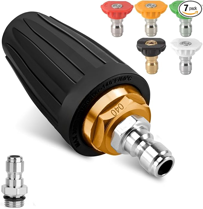 Pressure Washer Turbo Tip 4000PSI, 5 Pressure Washer Nozzle Tips, 4.0 GPM | Turbo Nozzle Tips Set 360° Rotating Presure Washer Turbo Nozzle 1/4'' Quick Connect, Multiple Degrees (0, 15, 25, 40,Soap)