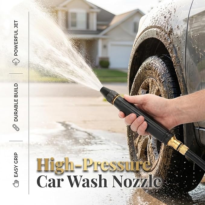 Jet Nozzle Power Washer for Garden Hose, 2026 Upgraded Heavy Duty Adjustable Hose Nozzle, High Pressure Powerful Cleaning Spray Evenly, Hose Nozzle for Home Garden (Type-A)