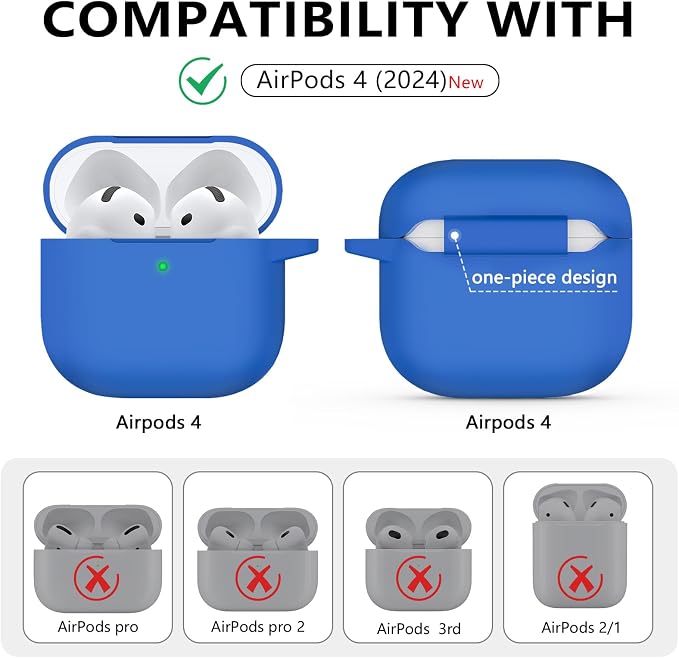 Ljusmicker for AirPods 4 Case 2024 with Cleaner Kit,Soft Silicone Protective Cover for Apple AirPods 4th Generation Cases for Women Men,for AirPod 4 Case Accessories with Keychain-Blue