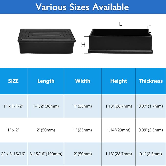 4 Pcs 1" x 1-1/2" Rectangular Rubber Chair Leg Caps, PVC Table Leg Covers, Flexible & Anti-Slip Furniture Leg End Caps, Chair Leg Floor Protectors for Bar Stool Leg Patio Indoor, Black