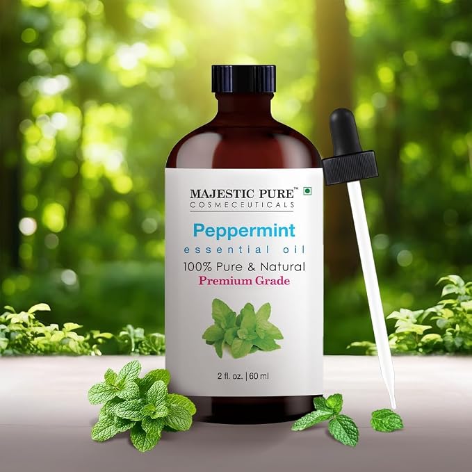 Majestic Pure Peppermint Essential Oil for Diffuser - 2 Fl Oz | 100% Natural Essentials Oils for Aromatherapy, Massage, Steam inhalation, Air Freshening, DIY, Soap and Candle Making