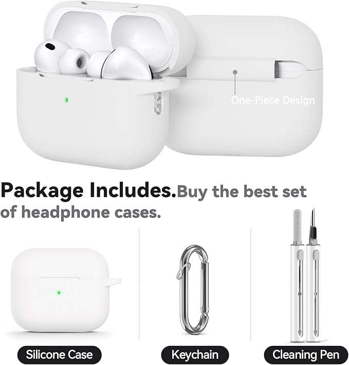 Ljusmicker for AirPods Pro 3 Case 2025 with Cleaner Kit,White | Soft Silicone Protective Cover for Apple AirPod Pro 3rd Generation Case with Keychain for Women Men,Shockproof