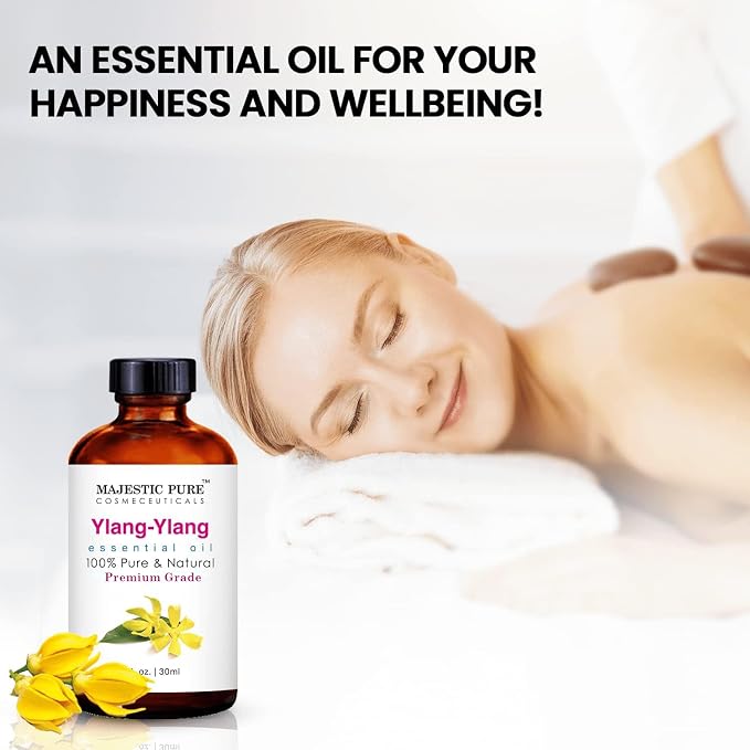 Majestic Pure Ylang Ylang Essential Oil for Diffuser - 1 Fl Oz | 100% Natural Premium Grade Oil for diffuser blends, candle making, wax melts, soap making, massage, Air Freshening