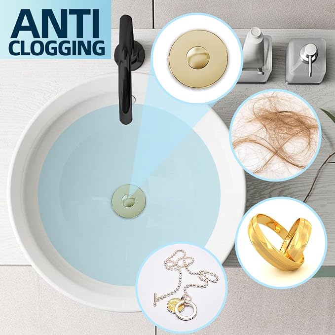 MUAIOLAUS Universal Bathroom Sink Stopper, Pop Up Sink Stopper with Basket Hair Catcher, Anti Clogging Sink Drain Filter for 1.06"-1.65" Drain Holes