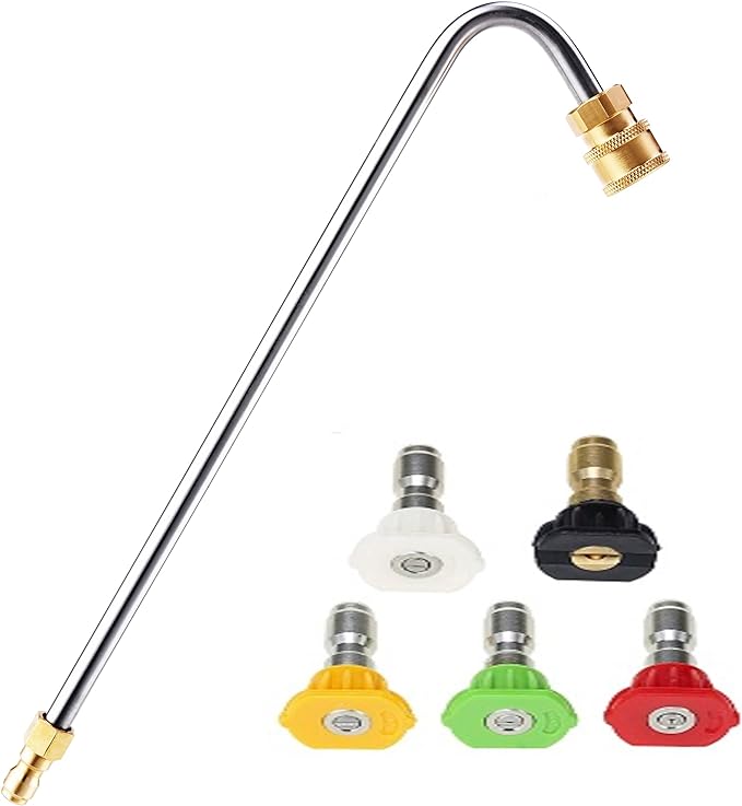 RIDGE WASHER Gutter Cleaner Attachment for Power Washer, 120 Degree | 13 Inch Extension Wand Angled for Gutter Cleaning with 5 Spray Nozzle Tips, 1/4 Inch Quick Connect, 4000 PSI