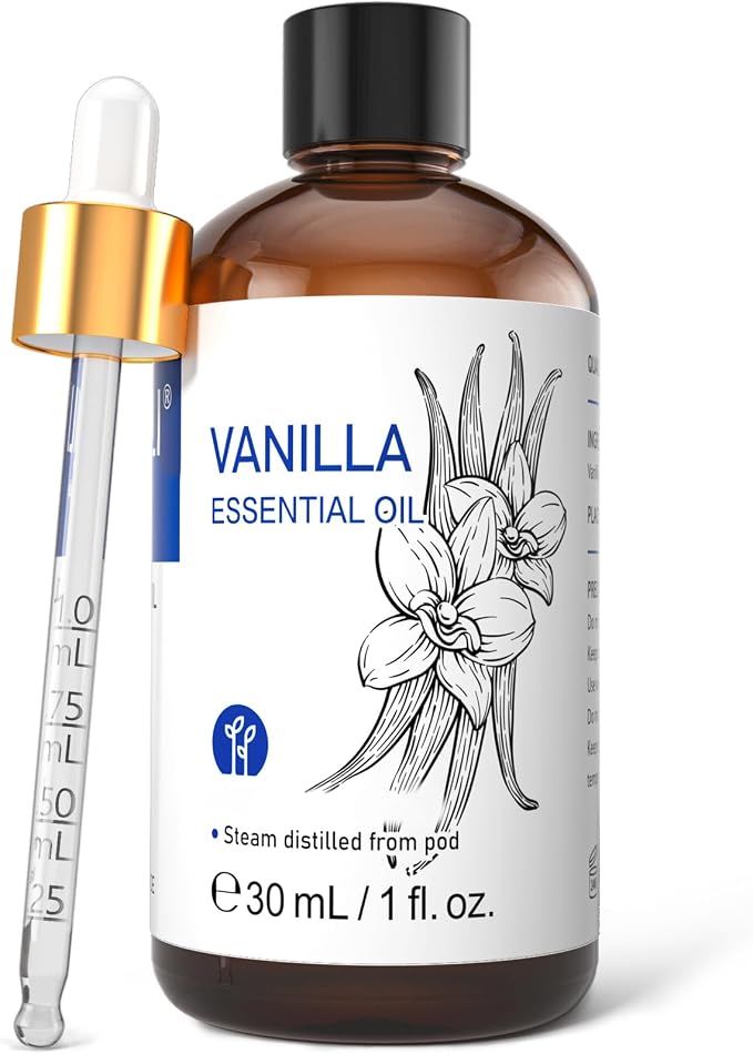 HIQILI Vanilla Essential Oil for Diffuser, Skin Care, Candle Soap Making | Strong Fragrance for DIY Perfume, Blends with Lotion and Lip Balm for Dry Skin Comfort - 30 mL / 1 fl oz