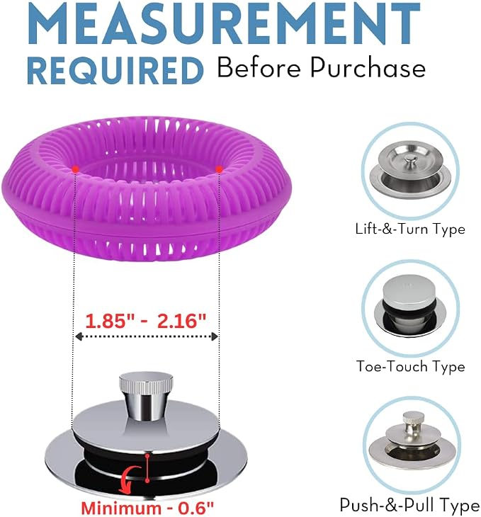 TUB RING The Ultimate Tub Drain Protector Hair Catcher/Strainer/Snare, Regular - Purple | Easy snap-in design fits around bathtub stoppers. Customizable utility guard for clog prevention. Fits 1.85"- 2.16" drains. .