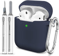 for AirPods 1/2 Case Cover,Come with Cleaner Kit,Soft Skin Silicone Case Cover with Keychain,Full Protective Case for Men and Women,Compatible with AirPods 2nd Generation Case,Midnight Blue