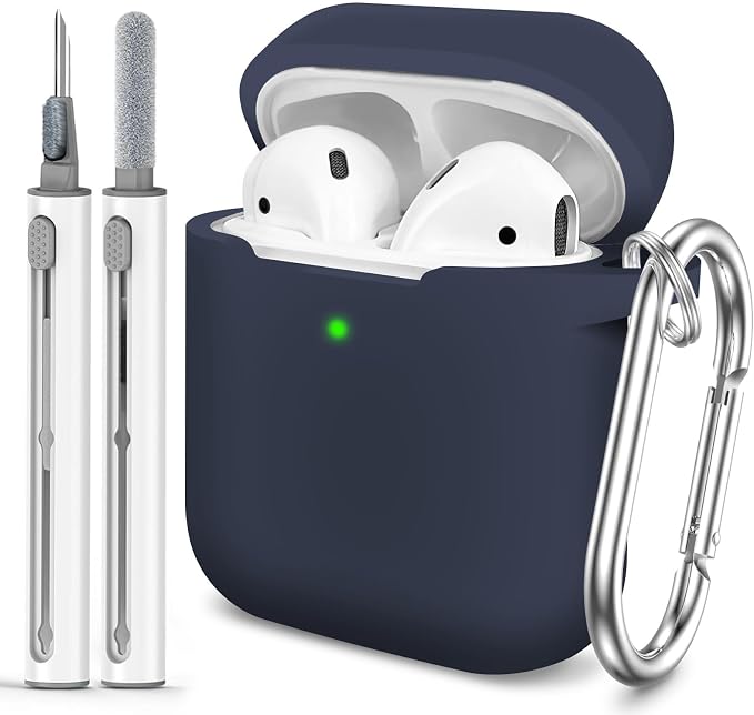 for AirPods 1/2 Case Cover,Come with Cleaner Kit,Soft Skin Silicone Case Cover with Keychain,Full Protective Case for Men and Women,Compatible with AirPods 2nd Generation Case,Midnight Blue