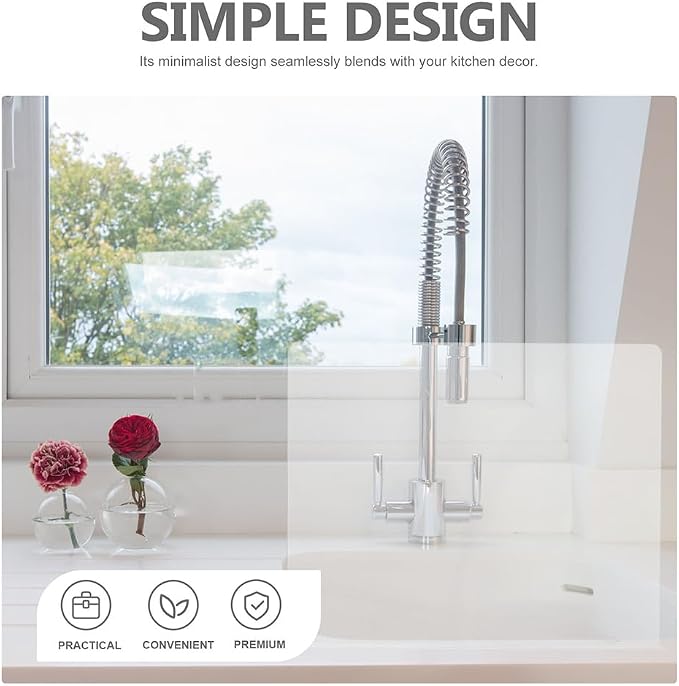 BESPORTBLE Kitchen Sink Splash Guard Acrylic Water Baffle for Bathroom and Kitchen Sink Splash Guard with Adhesive Tapes 13.77 X 8.26 X 1.96 in